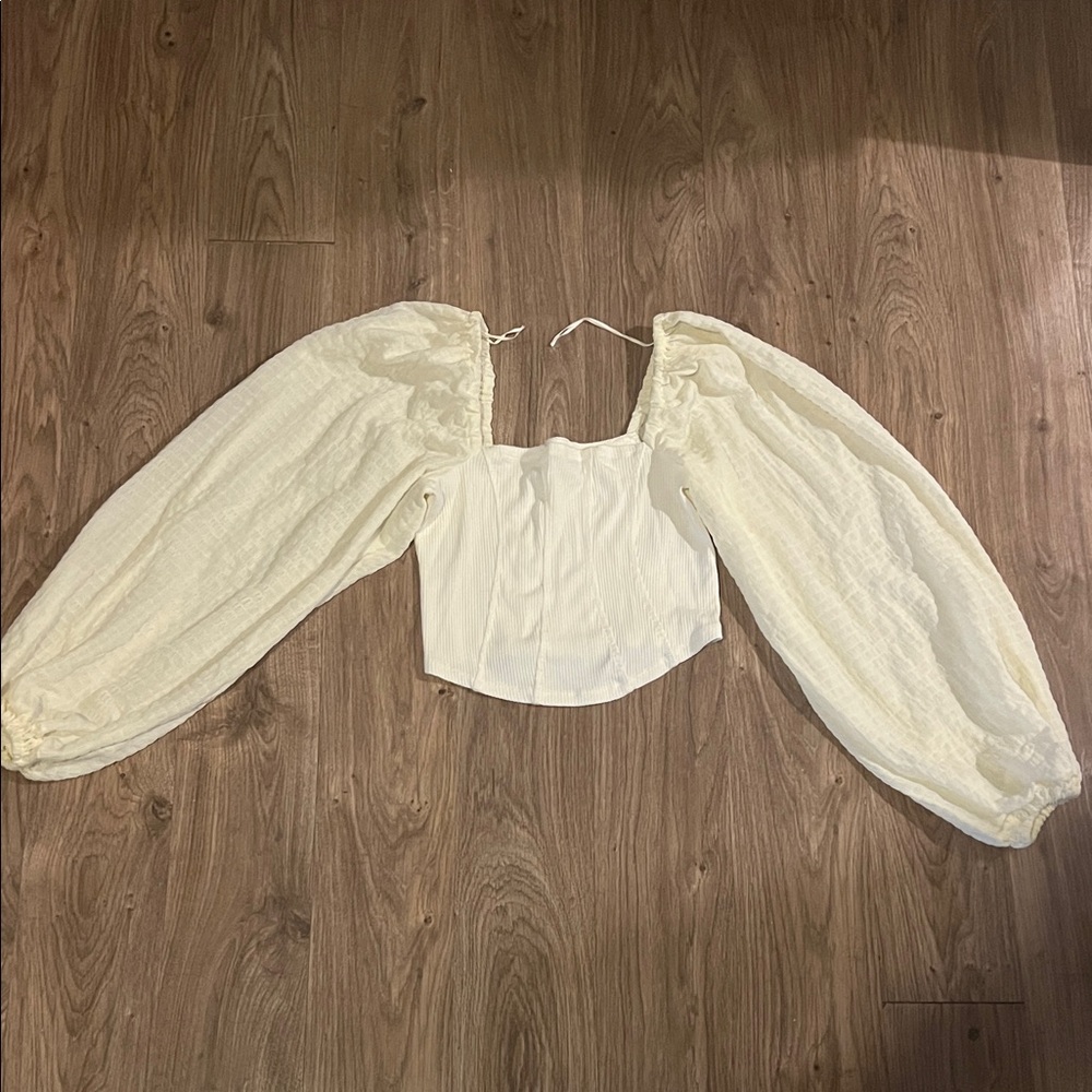 Women's Ivory Puff-Sleeve Square Neck Top